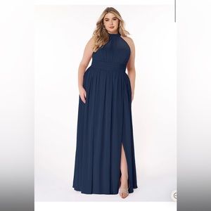 Azazie Dark Navy Halter Gown